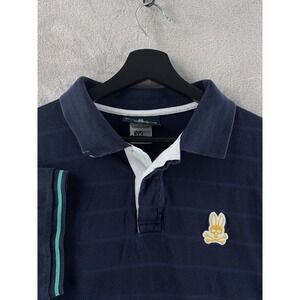 Psycho Bunny Polo Shirt Mens Size 8 Blue Cotton Short Sleeve Striped Logo Casual